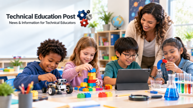 Elementary STEM Curriculum Educator with small children teaching STEM