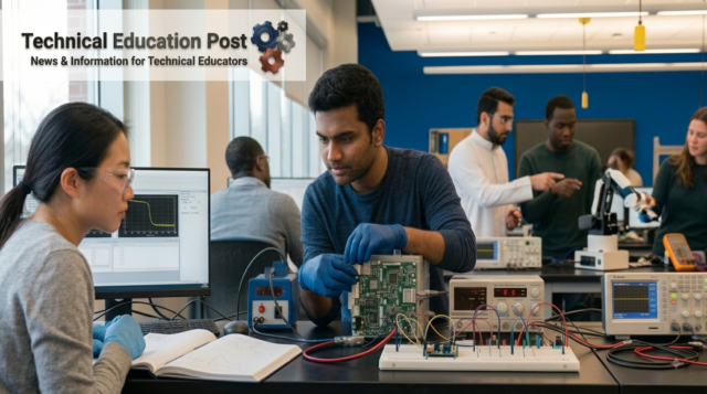 International and U.S. STEM students working together in an American engineering laboratory International and U.S. STEM students working together in an American engineering laboratory.