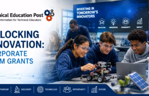 Unlocking Innovation: Corporate STEM Grants Students collaborate on robotics and engineering projects with educator guidance in a modern STEM classroom, illustrating corporate STEM grants that support innovation, workforce development, and hands-on learning.
