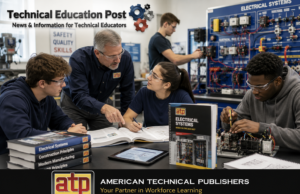 American Technical Publishers Connects CTE Curriculum to Workforce Skills Students and an instructor using American Technical Publishers curriculum in a technical education electrical systems lab.
