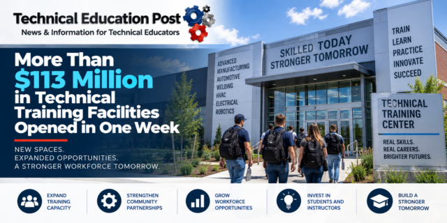 More Than $113 Million in Technical Training Facilities Opened in One Week Students training in a modern advanced manufacturing laboratory.